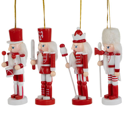Ornements de Noël casse-noisette en bois - rouge et blanc - ensemble de 4