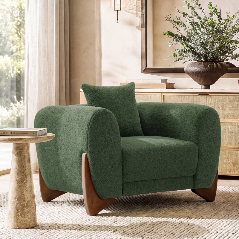 Ensemble de salon 2 pièces Morgan - Canapé et chaise avec pieds noyer, Vert