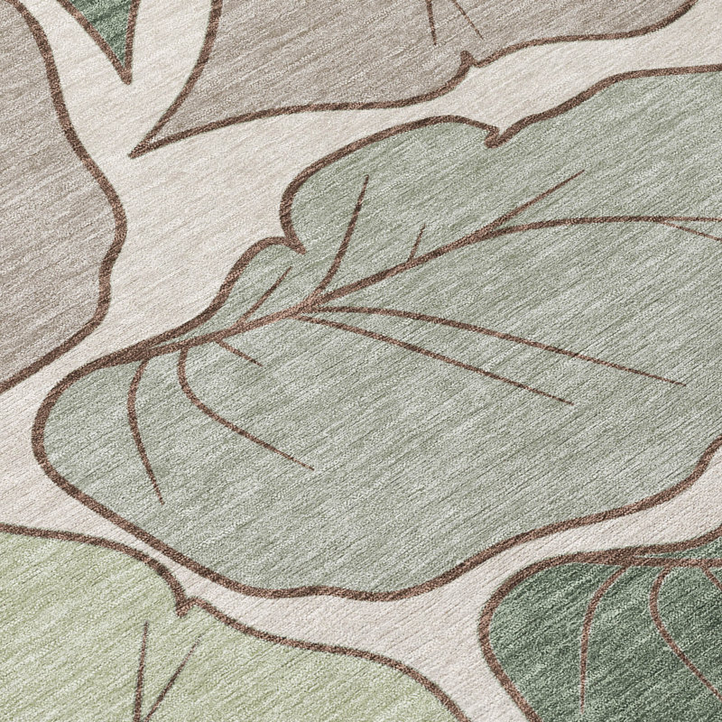 Machine Washable Indoor/Outdoor Bourkelands ACN2348 Botanical Rug, Rectangle 1'8" x 2'6"