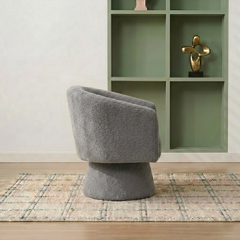 Caleigha Upholstered Swivel Barrel Chair, Gray Polyester