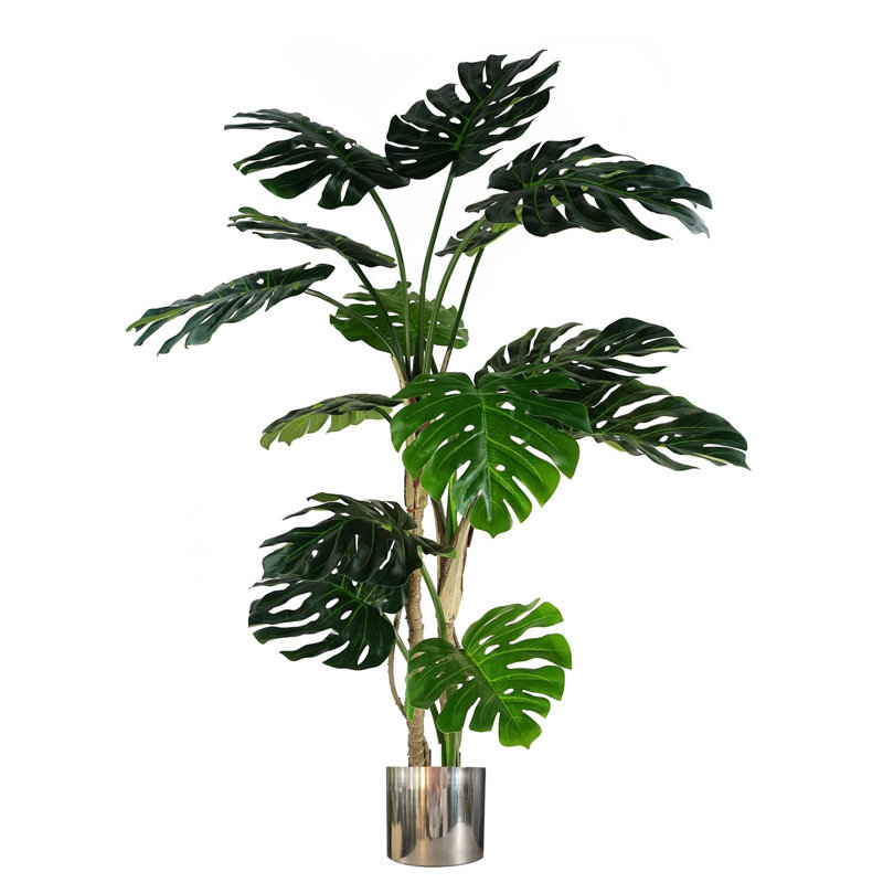 150cm Faux Monstera Tree in Metal Pot, Silver