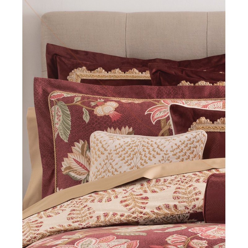 Cream Embroidered Square Pillow with Leaf Design, 16x16
