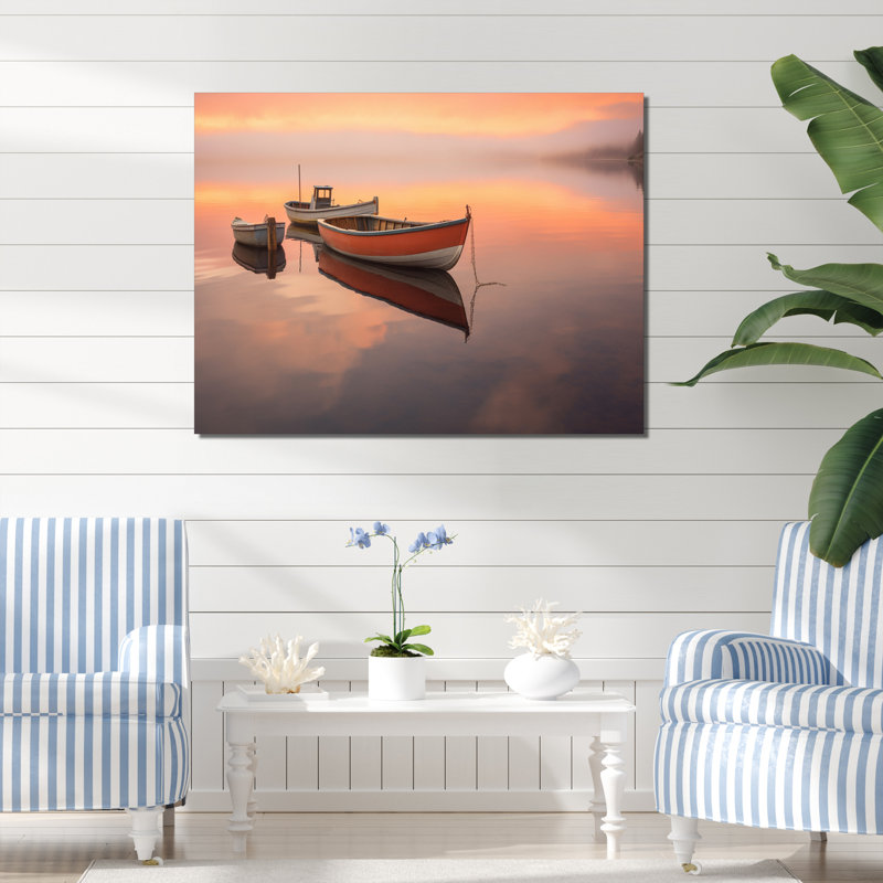 Dériveur bateau sérénité pastel coucher de soleil - impression, Toile tendue, H 12 po x l 20 po x P 1 po