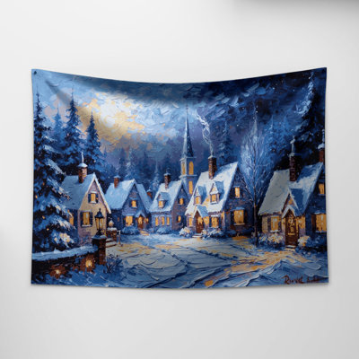 Tapisserie murale «Christmas Snowy village at twilight»