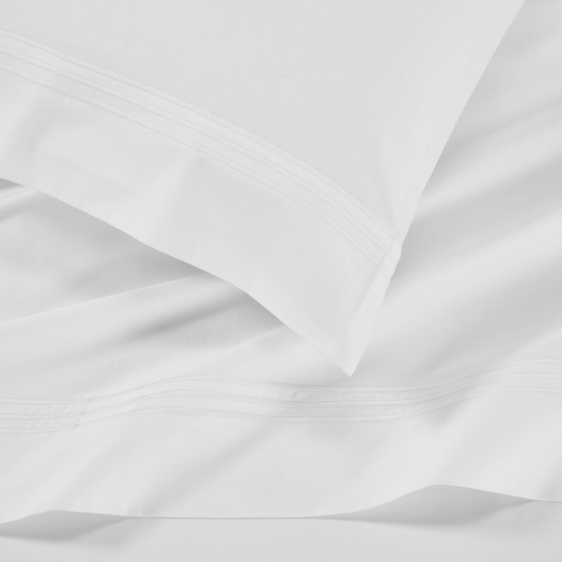 Brandon Cotton Three-Line Embroidered Deep Pocket Bed Sheet Set by Superior, King Sheet Set with 2 Pillowcases, White