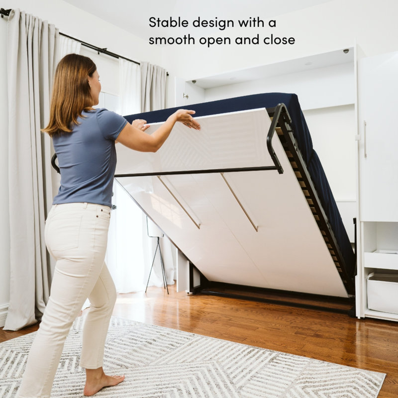 Maile High-Gloss Scratch-Resistant Murphy Bed with LED Lights and Built-In Charging Station, Queen