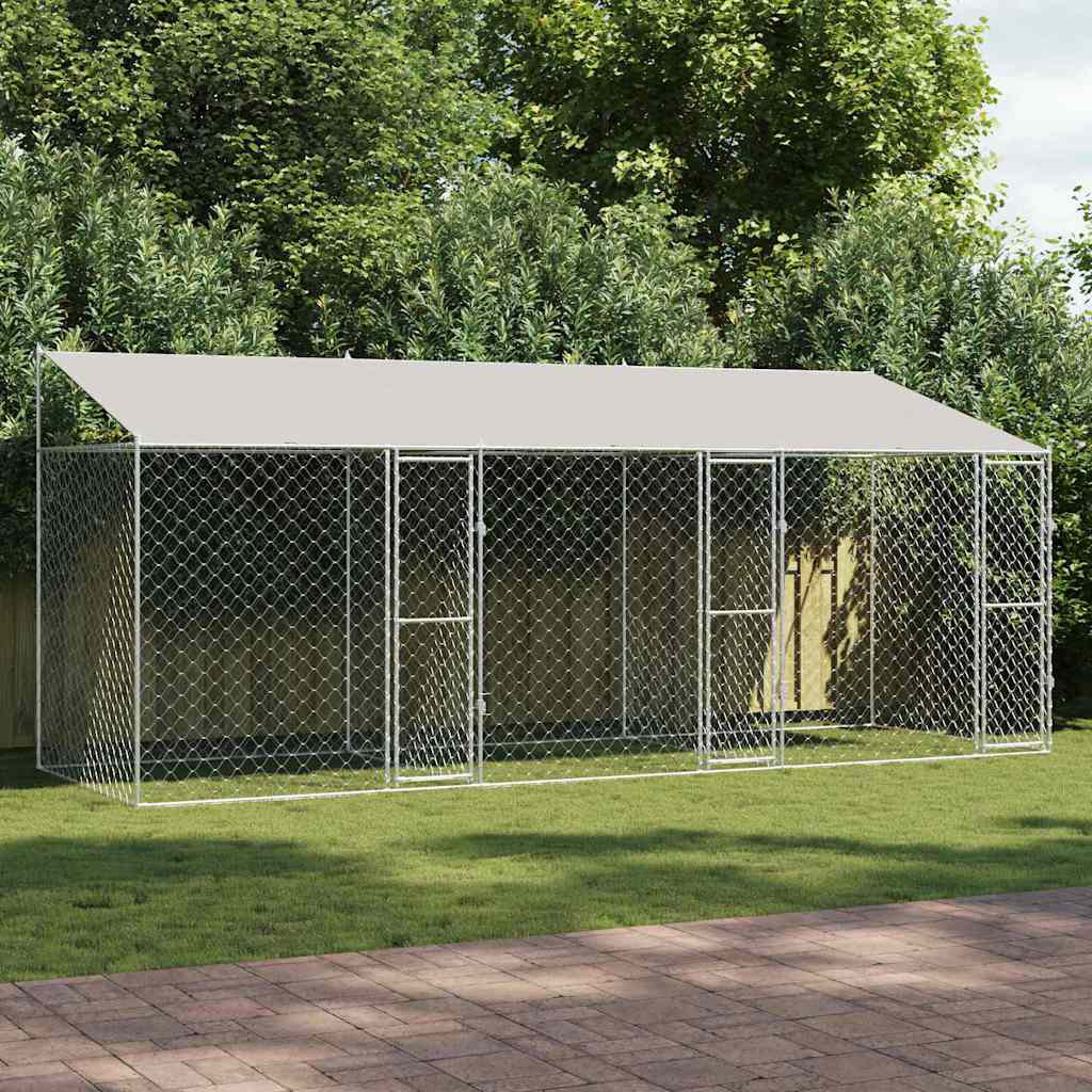Dog Cage Dog Kennel Outdoor Dog Crate Pet House Grey Galvanised Steel