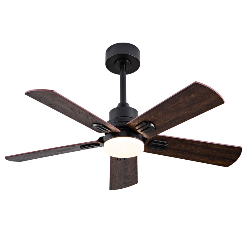 Ventilateur de plafond intérieur / extérieur intelligent de 42 po avec lumière, 6 pales noir / noyer à double finition, télécommande, DEL à intensité variable, moteur à courant continu silencieux à 6 vitesses, réversible