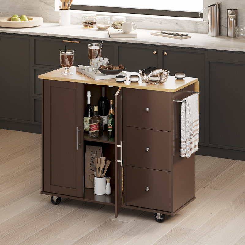 Arnola 39.7" W Kitchen Island Cart, Brown