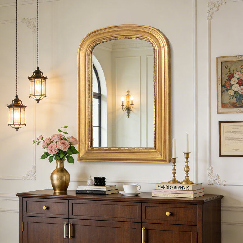 Baroque Vintage Wood Frame High-Definition Decorative Mirror, Wall-Mounted Mirror, Bathroom Mirror
