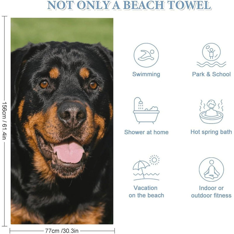 Serviette de plage à séchage rapide en microfibre pour chien Rottweiler, 50 x 60 po