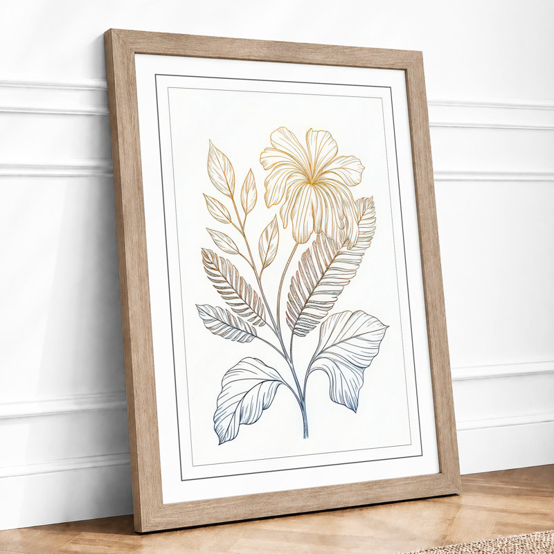 Daisy Study in Line Botanical - Framed Print, A4 - 29.7 x 21.0 cm, Oak