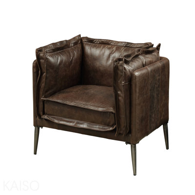 Fauteuil en cuir fleur vieilli chocolat