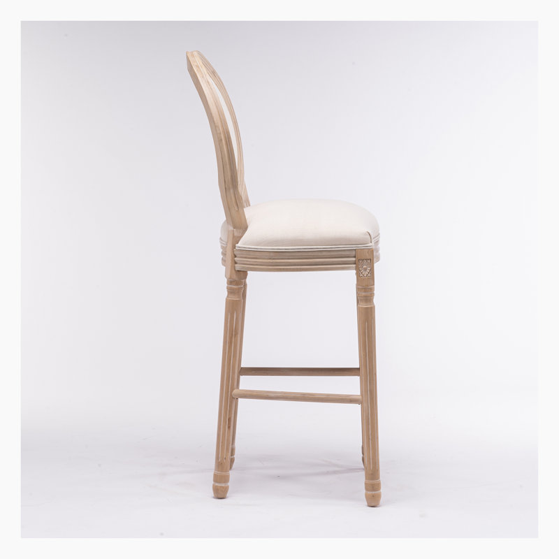 Country Wooden Barstools with Upholstered Seating, Beige