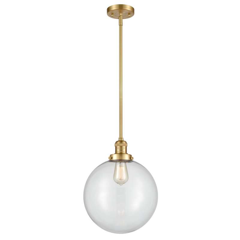 Luminaire suspendu sphère simple à 1 lumière Clermont, Transparent, DEL, Or satiné