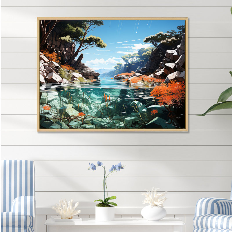 Corail et anémone, impression sur toile, Cadre naturel flottant, H 24 po x l 32 po