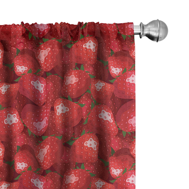 Red Strawberry Pattern Room-Darkening Polyester Curtain Panels
