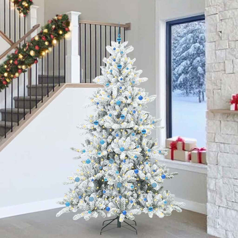 Artificial Hinged Christmas Tree with 300 LEDs, 7.87' H, White/Blue