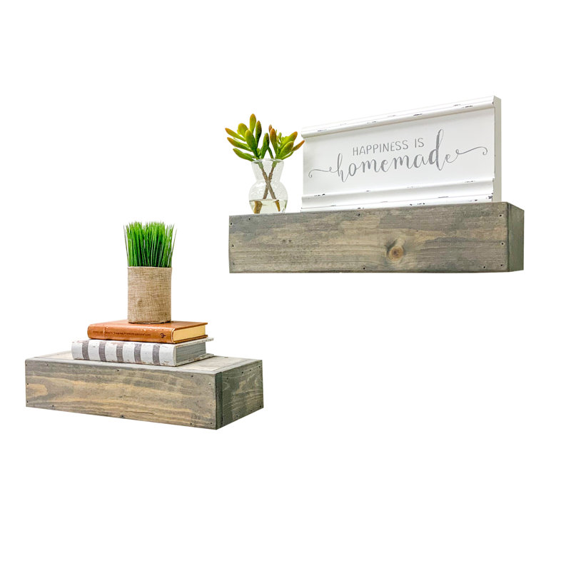2 Piece Pine Floating Shelf, 3.75" H x 16" W x 6" D, Gray