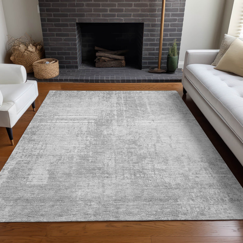 Tapis argenté de qualité supérieure lavable à la machine Prisco, Rectangulaire 8 pi x 10 pi