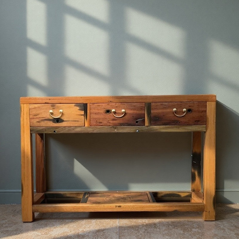Console Mid-Century à trois tiroirs, H 39,4 po x l 59,1 po x P 14,2 po