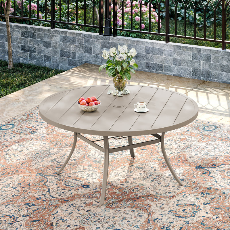 50“ Round Metal Outdoor Dining Table, Cream