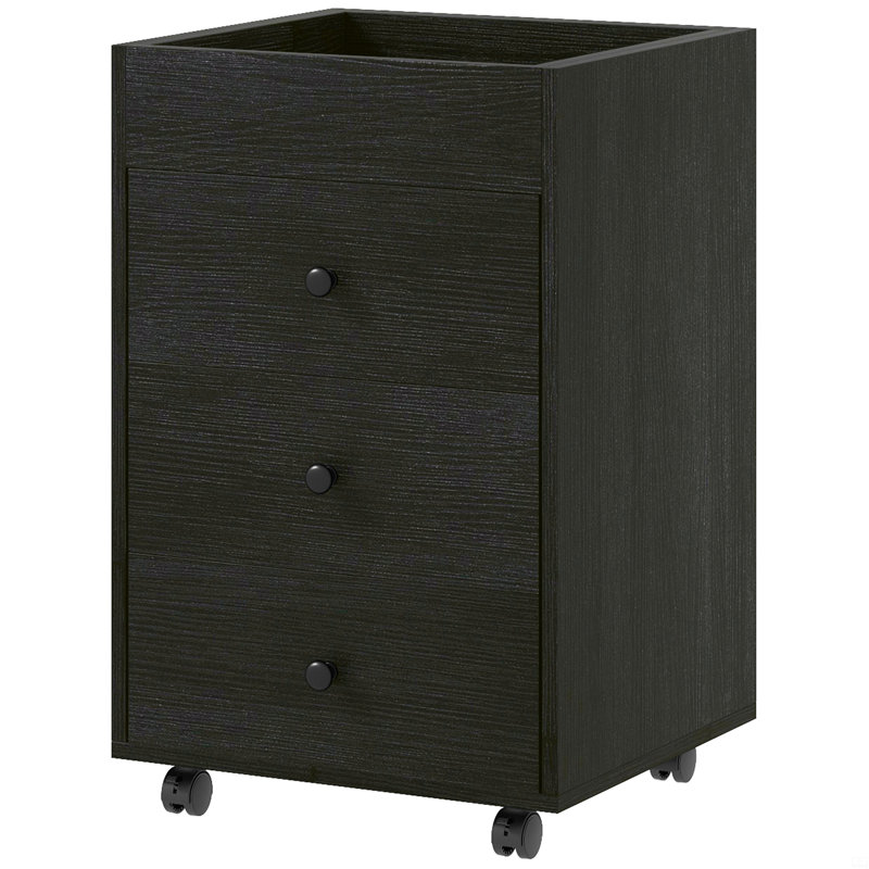 Office Storage Cabinet on Wheels with 3 Drawer and Removable Tray, Rustic Brown