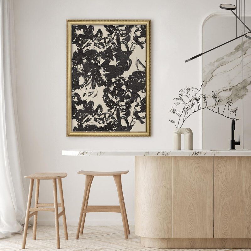 "Décoration florale encadrée dorée moderne à motif abstrait et coups de pinceau", Non
