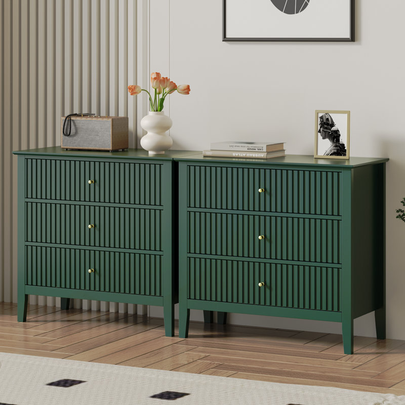 Philomena Large 3 Drawer Dresser, Wide Chest of Drawers, Green