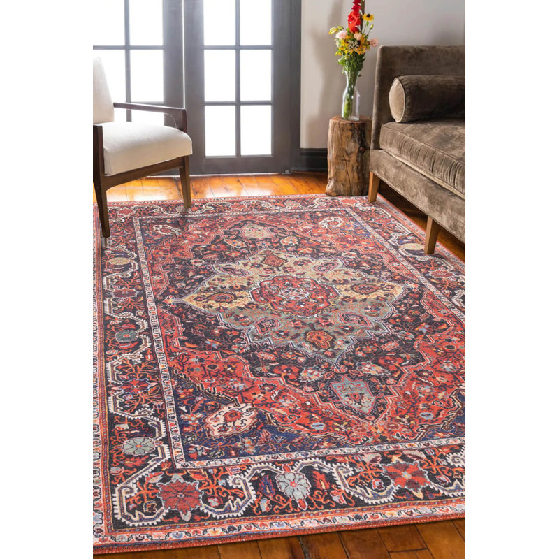 Tapis décoratif brun à motif tissé rétro, Rectangle 3 pi 10 po x 5 pi 3 po