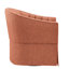 Fauteuil pivotant Solitude à jupe, couleur corail, revêtement doux aspect chanvre, pivotant à 360°, dossier vertical, accoudoirs évasés, assise à ressorts, coussin réversible amovible, hauteur d'assise 53 cm, profondeur : 53 cm.