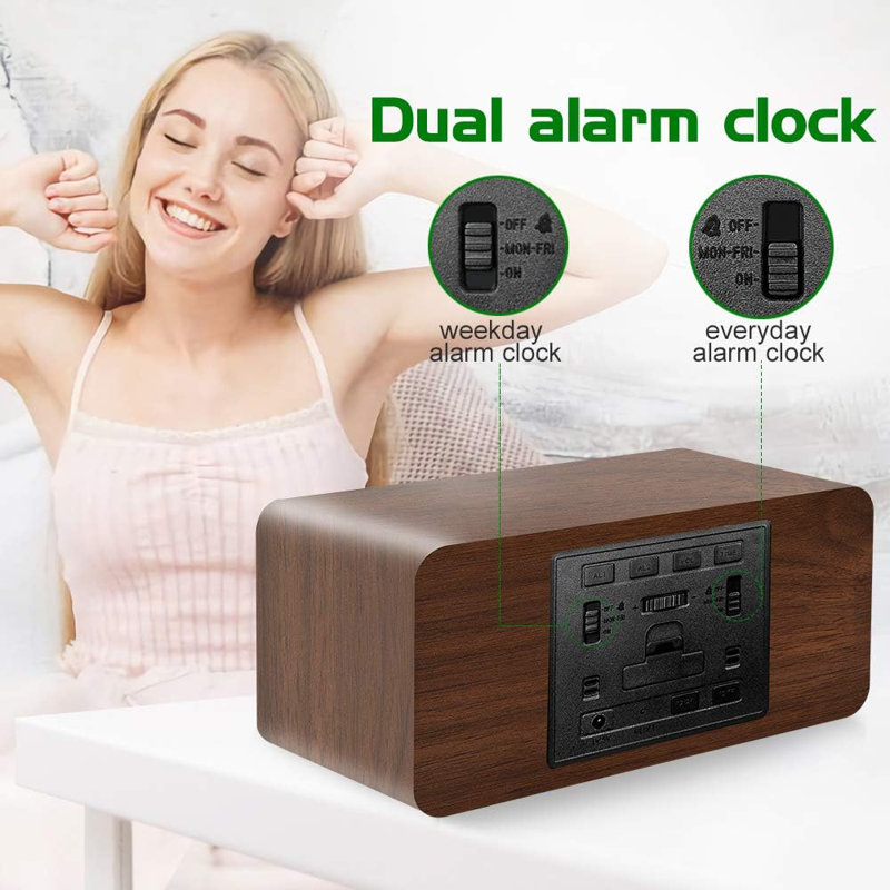 Greinke Digital Solid Wood Electric Tabletop Clock, Brown