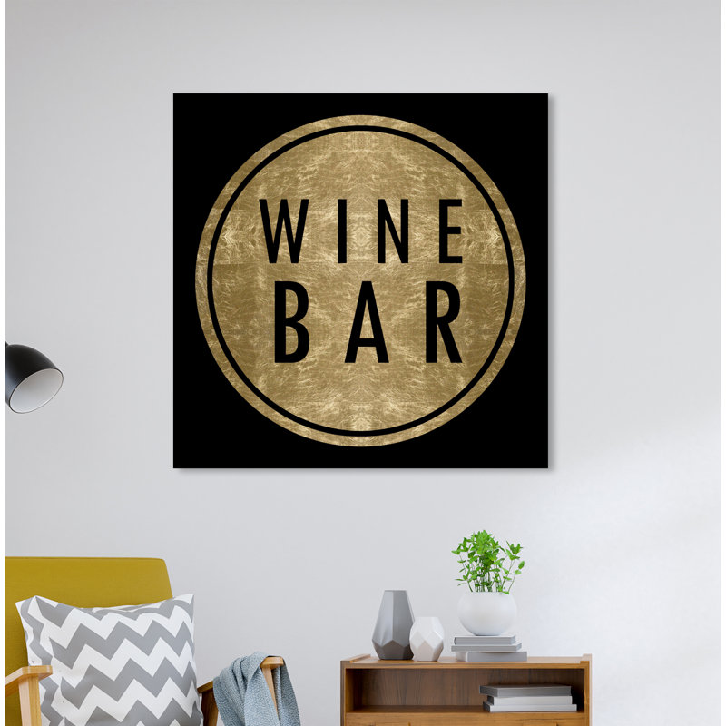 «Drinks and Spirits Vintage Winebar Gold Wine», reproduction d'art textuel sur toile tendue, H 30 po x l 30 po x P 0,8 po