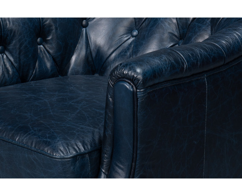 Coolidge Swivel Club Chair, Chateau Blue Genuine Leather