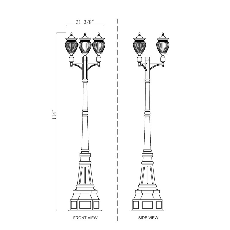 Ashdown 3 Light Outdoor Post Mounted Fixture in Black, 115.25'' H x 31.5'' W x 31.5'' D
