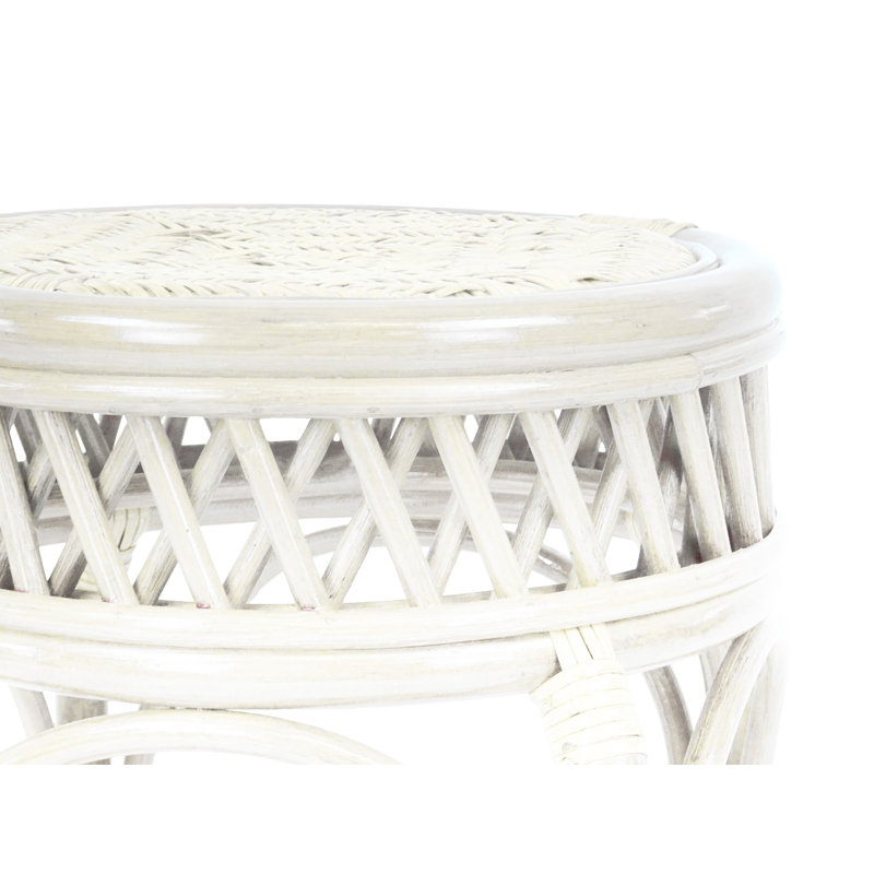 Tabouret en osier de rotin fabriqué à la main Ginger, entièrement assemblé, Blanc