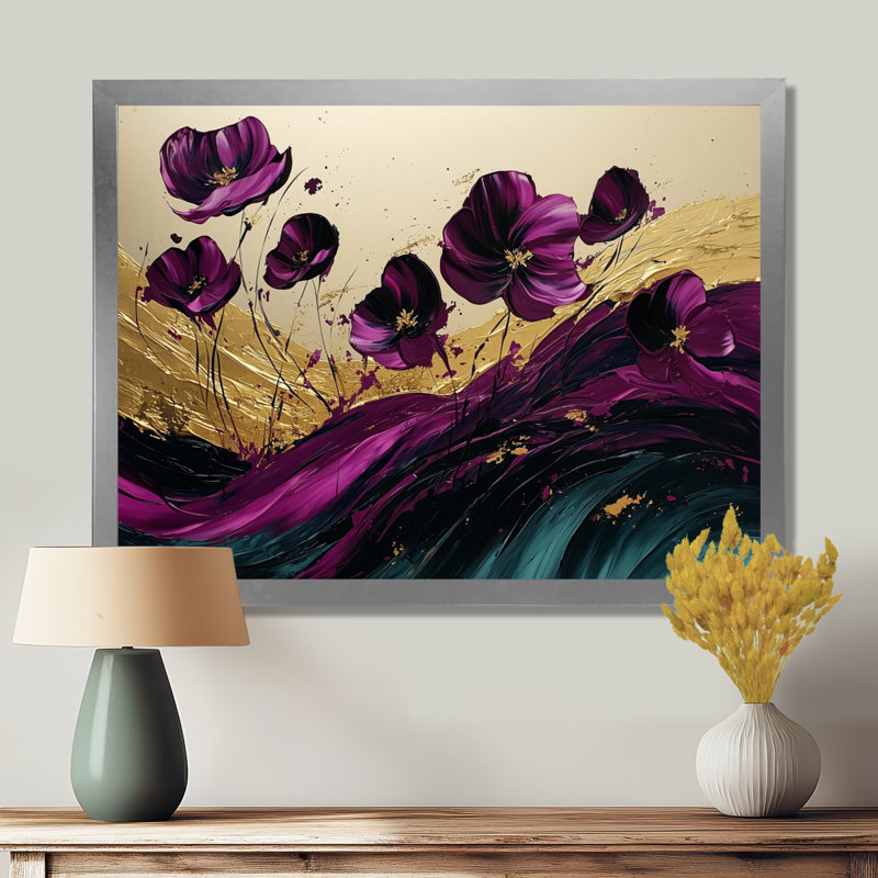 «Ingmire Dancing parmi les fleurs sauvages mauves», art mural, H 24 po x l 32 po, Avec cadre, Argent