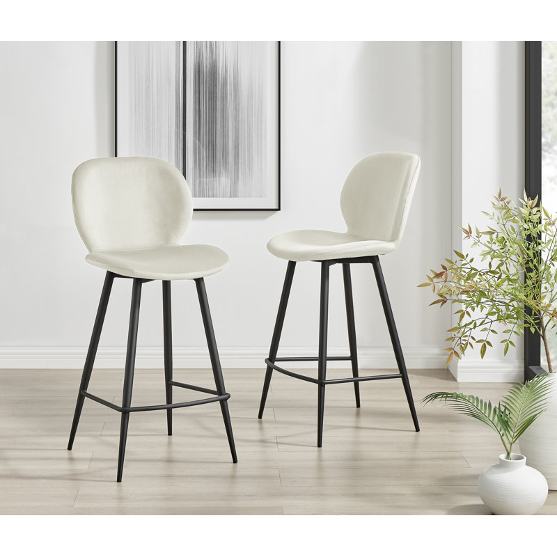 Ariea Luxury Faux Leather Kitchen Breakfast Bar Stools - Industrial Style Design, Cream