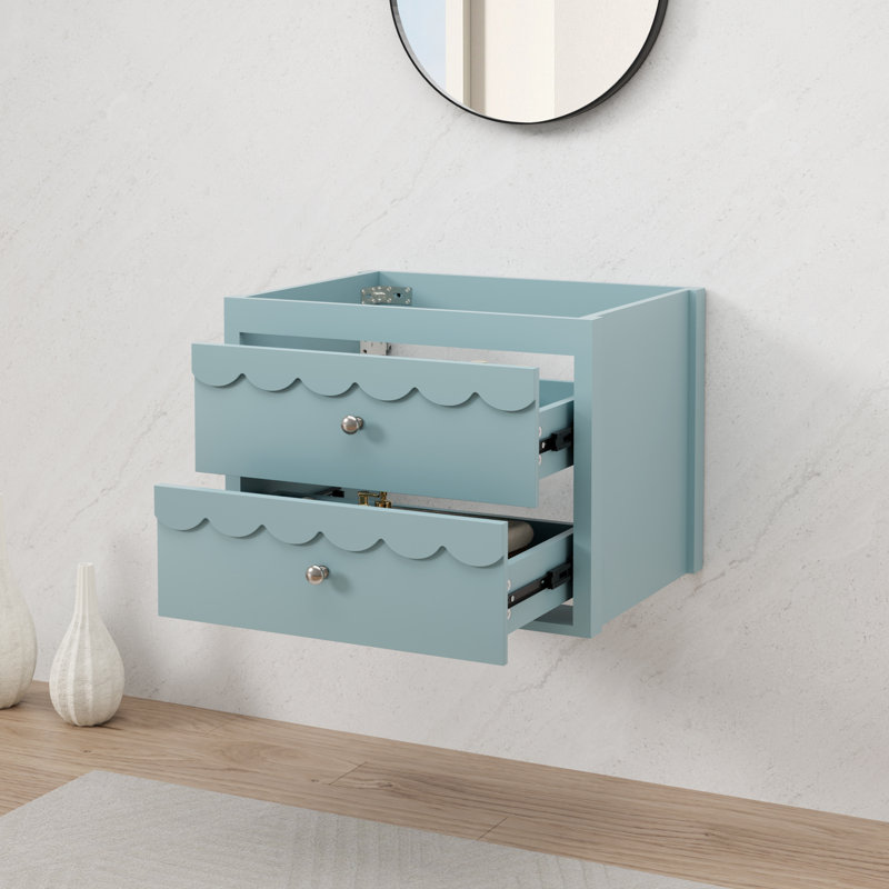 24" Wall Mounted Bathroom Vanity Base Only, Sink Not Included, Decorative Wavy Edge, Blue