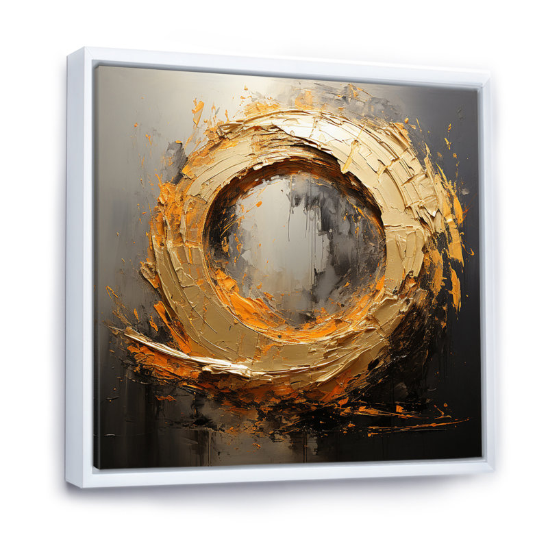 Spirale rétro, peinture dorée sur fond noir I - Abstract Spirals Large, art mural, H 30 po x l 30 po x P 1 po