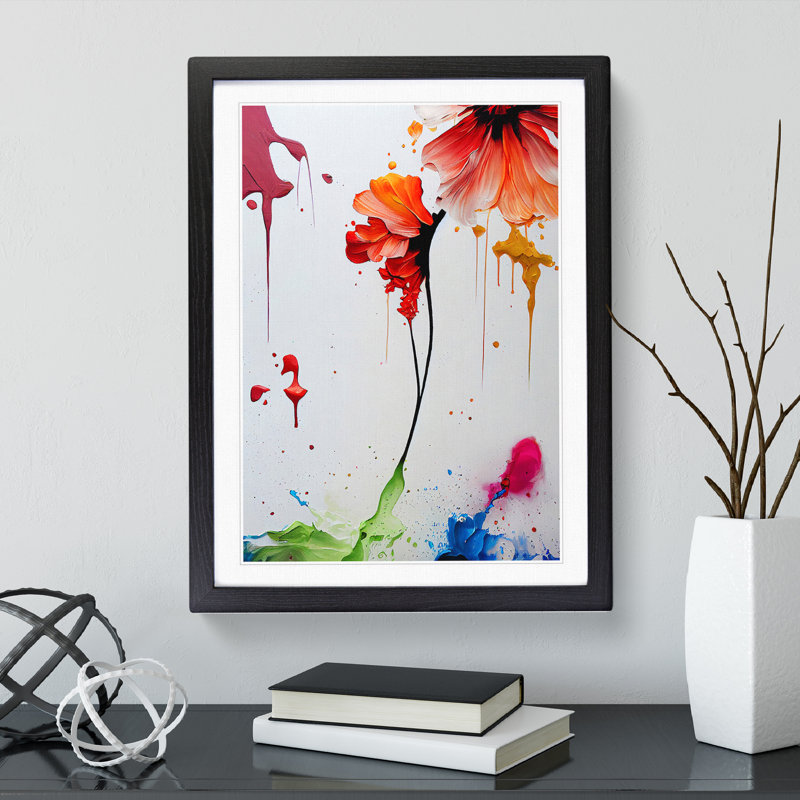 Flowers Dripping Paint No.2 Abstract - Single Picture Frame Print, Black, 64cm H x 46cm W