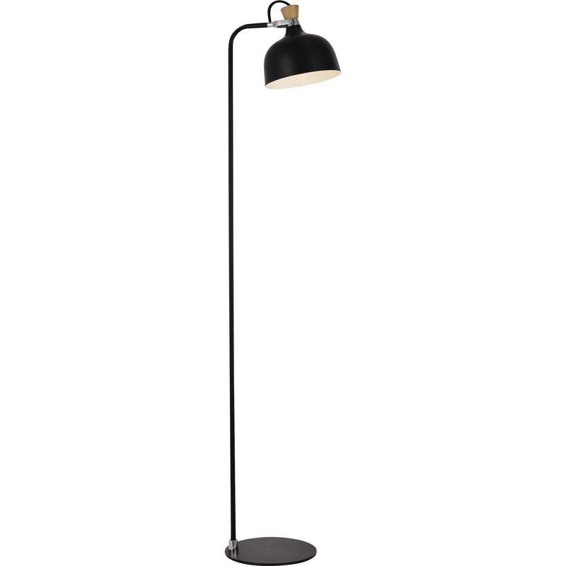 62 in. Black & Wood Arc Floor Lamp for Living Room Dorm Room Bedroom with Adjustable Steel Dome Shade
