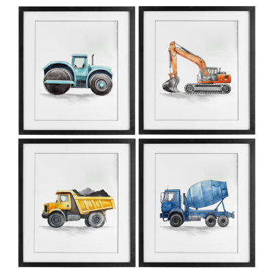 Working Trucks Machinery 4pc Framed Print Under Glass Set, design by Christine Simpson Art