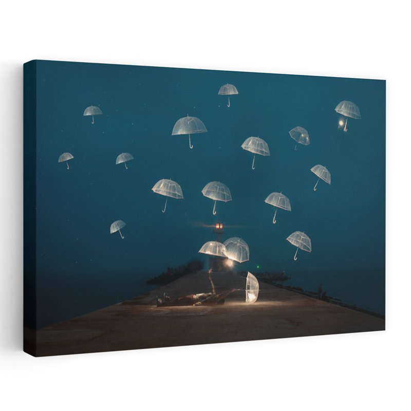 Nuit de parapluies flottants, art mural éthéré, H 24 po x l 36 po