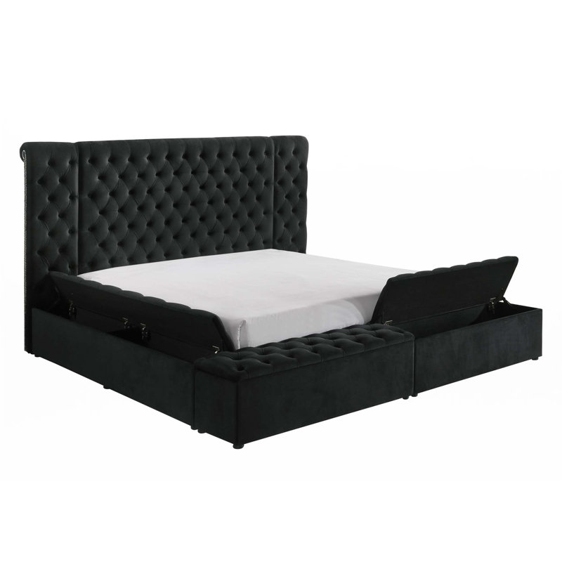 Lit de rangement dissimulé en velours moelleux avec tête de lit dissimulée (seulement lit), Grand