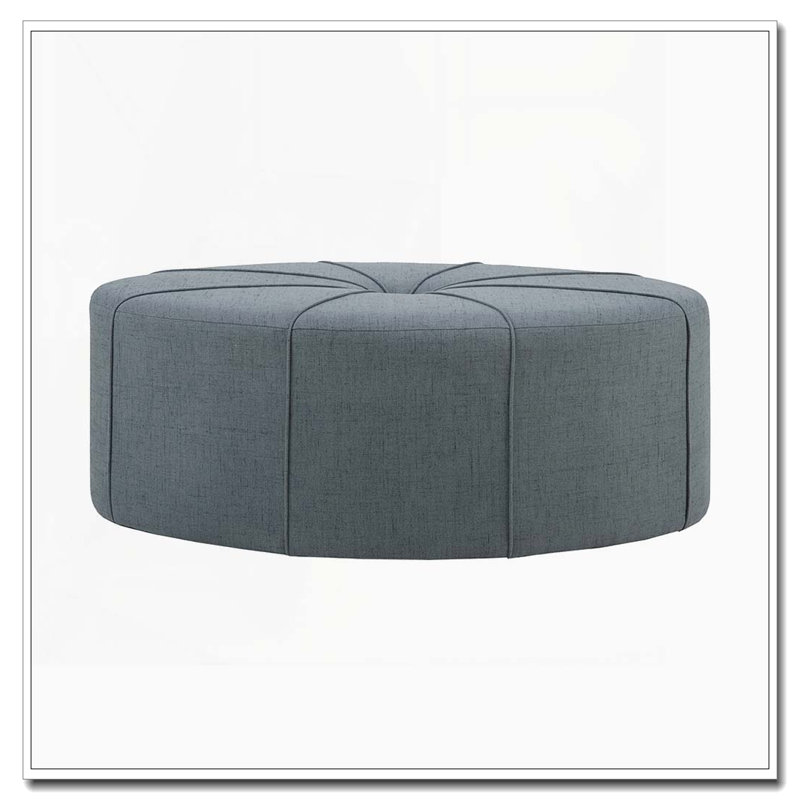 Large Oval Cocktail Ottoman with Button Tufting, Blue