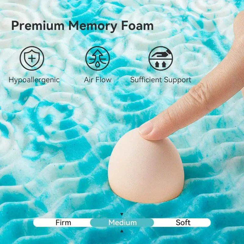 Queen Size Blue Gel Memory Foam Mattress Topper, 2 Inch