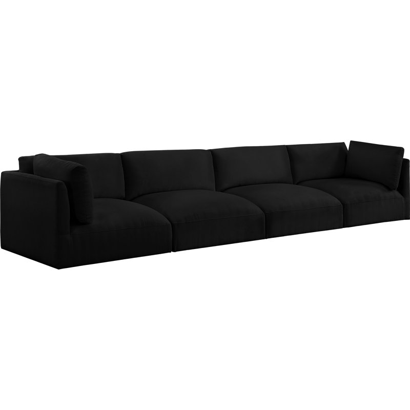 Canapé modulaire à accoudoirs carrés 152 po Hubertina, Tissu de polyester noir