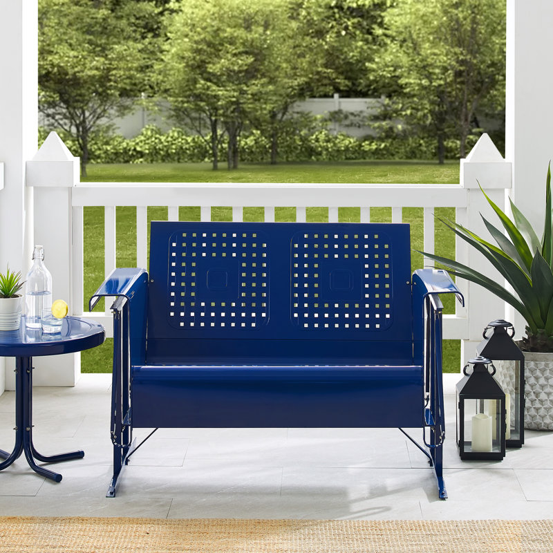 Kutcher 48.75'' Wide Straight Metal Loveseat, Navy