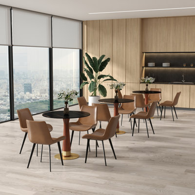 Ensemble de 5 petites tables de conférence rondes en pierre frittée 5 pièces avec 4 chaises en cuir synthétique